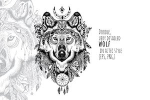 Textured Wolf In Aztec Style