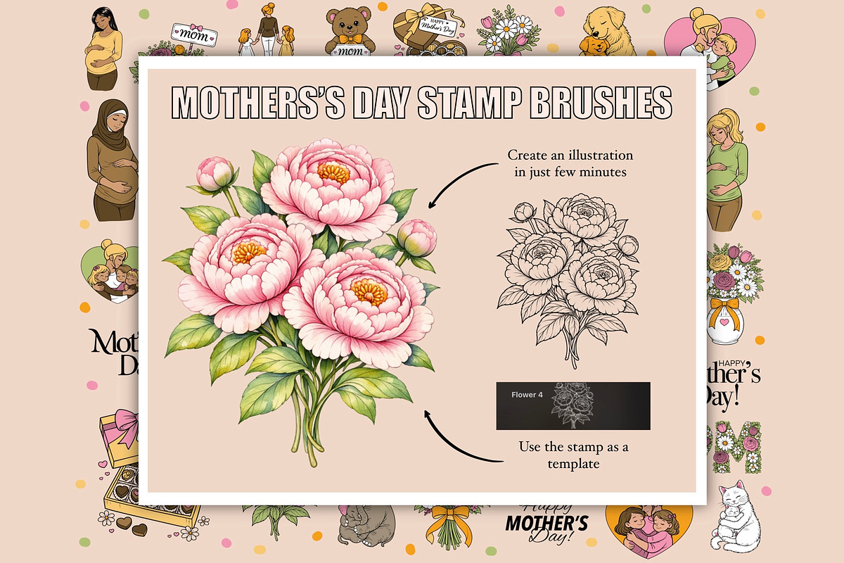 Procreate Mother’s Day stamp brushes, a Brush Add-On by PDknyStudio (Photo 5 of 5)