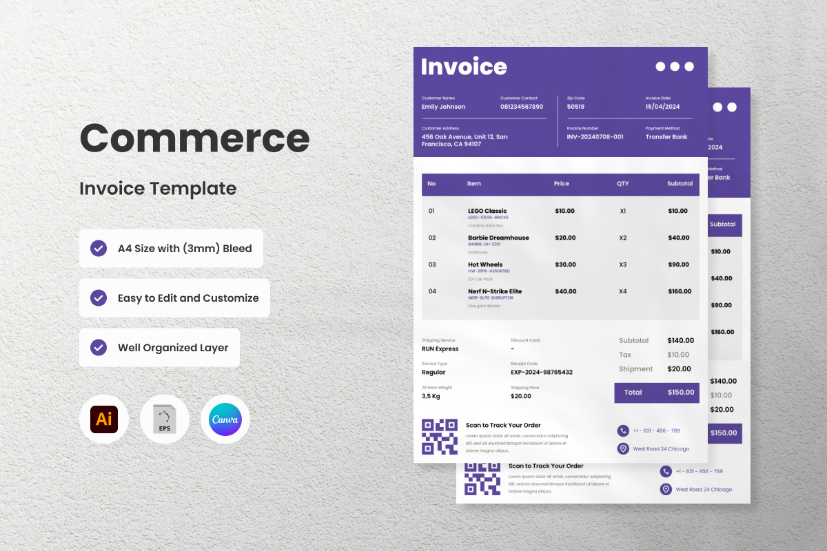 4 Set Commerce Invoice Template, a Print Template by twinstd (Photo 4 of 5)