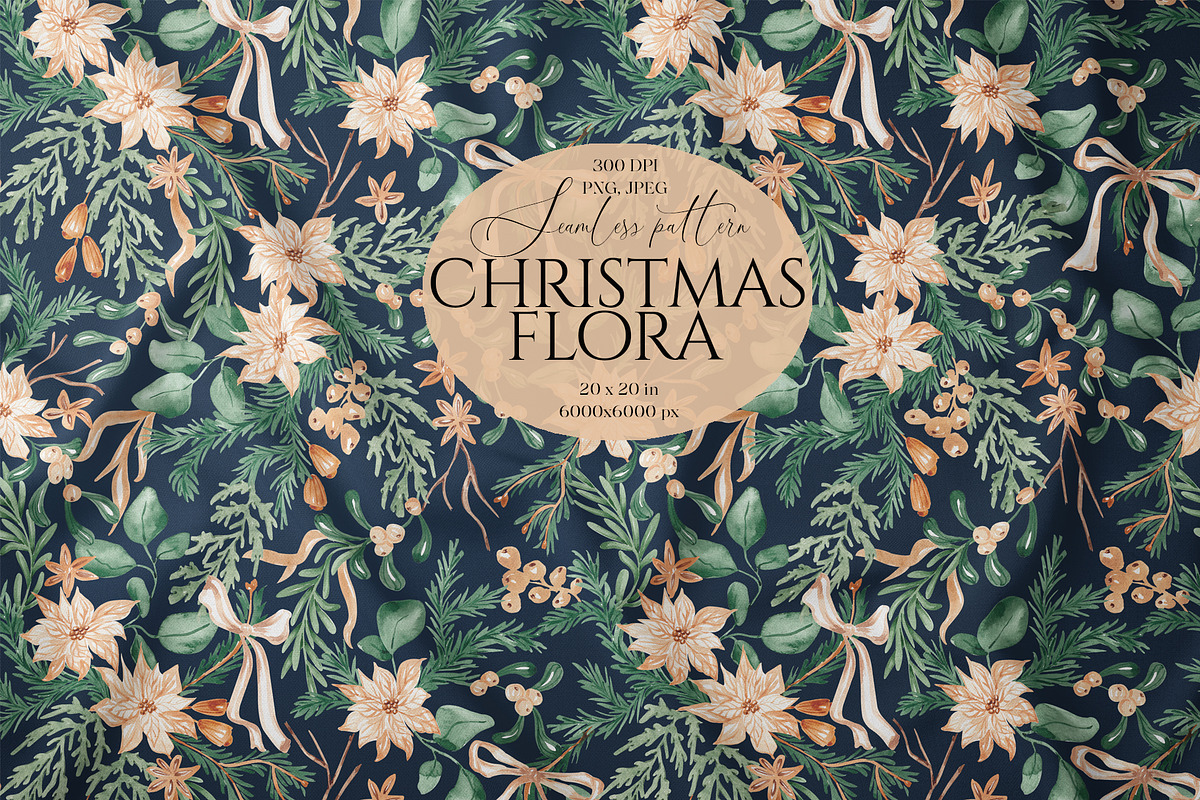 Festive Christmas Botanical Pattern, a Pattern Graphic by SirenaArt (Photo 1 of 15)