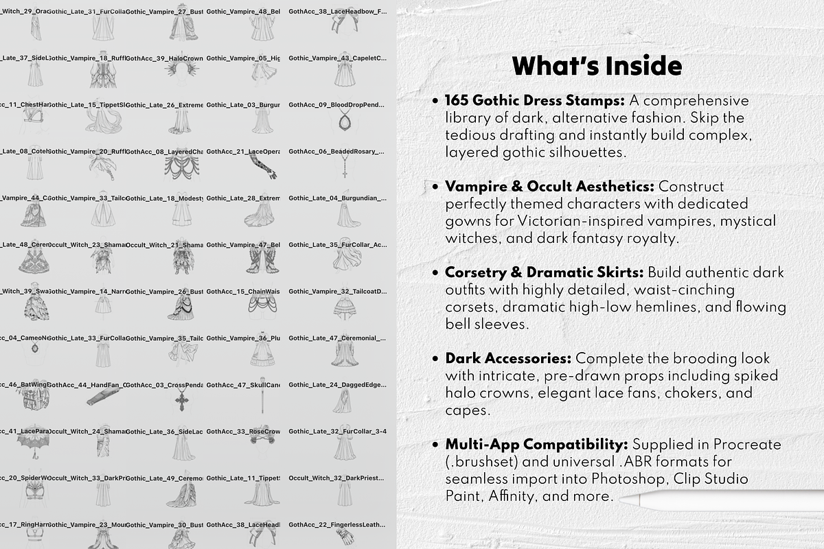 Gothic Dress Stamp Brushes Set, a Brush Add-On by Selentaori Studio (Photo 3 of 12)
