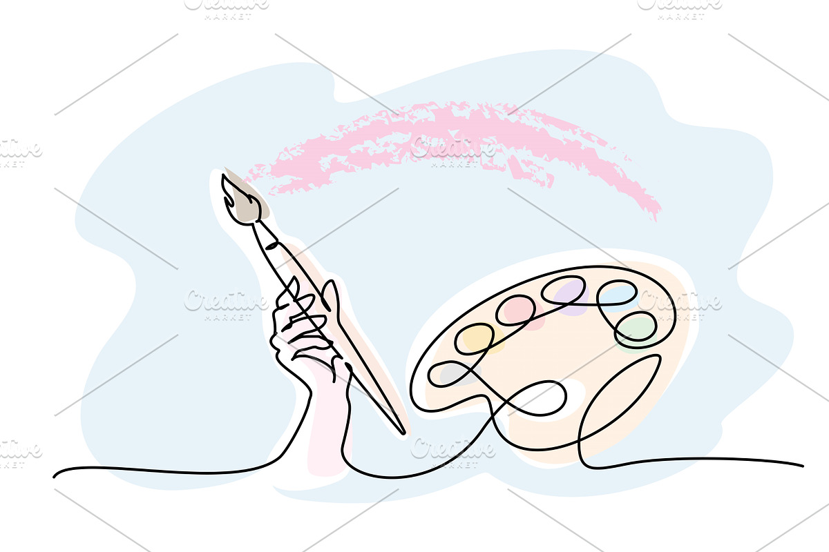 Artists hand holds brush and palette, a Person Illustration by Valenty
