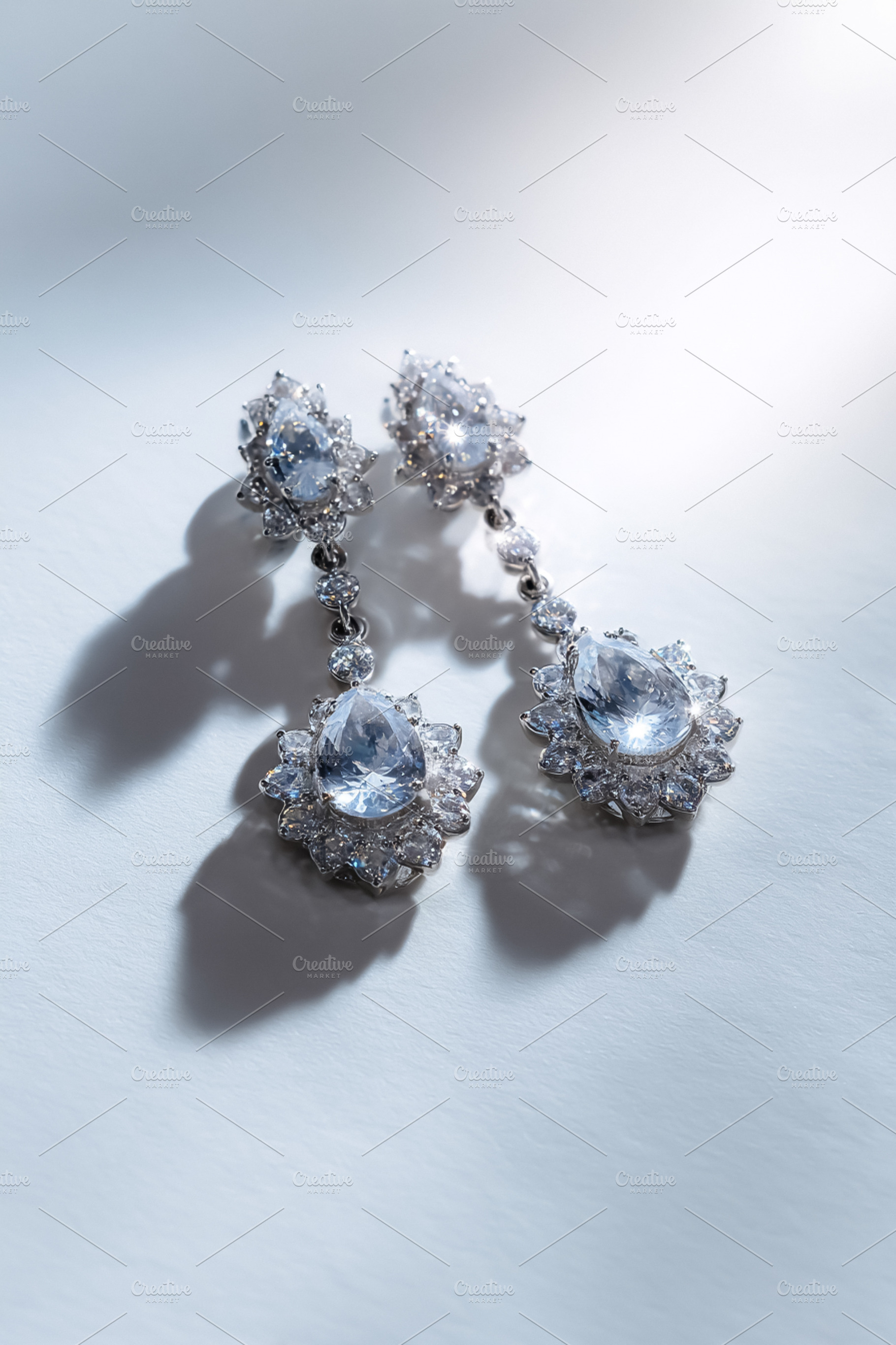 Dazzling diamond earrings with brilliant gemstones hanging, crea, a Photo by Studio ANNA