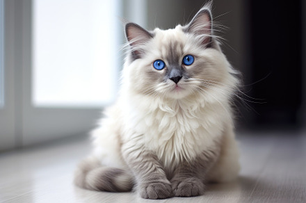 Beautiful cat with blue eyes sitting, a Photo by Iftikhar Alam