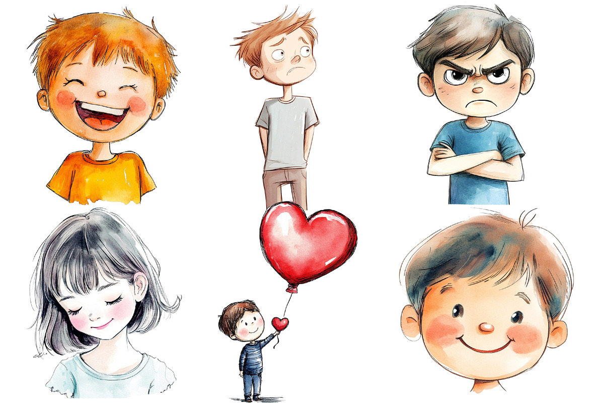 watercolor Kids Emotions Clipart, an Illustration by Designworld (Photo 3 of 5)