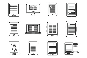 Ebook reader icons set, outline, a Technology Illustration by Ylivdesign