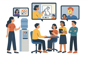 Virtual team meeting with diverse, a Technology Illustration by ZinetroN