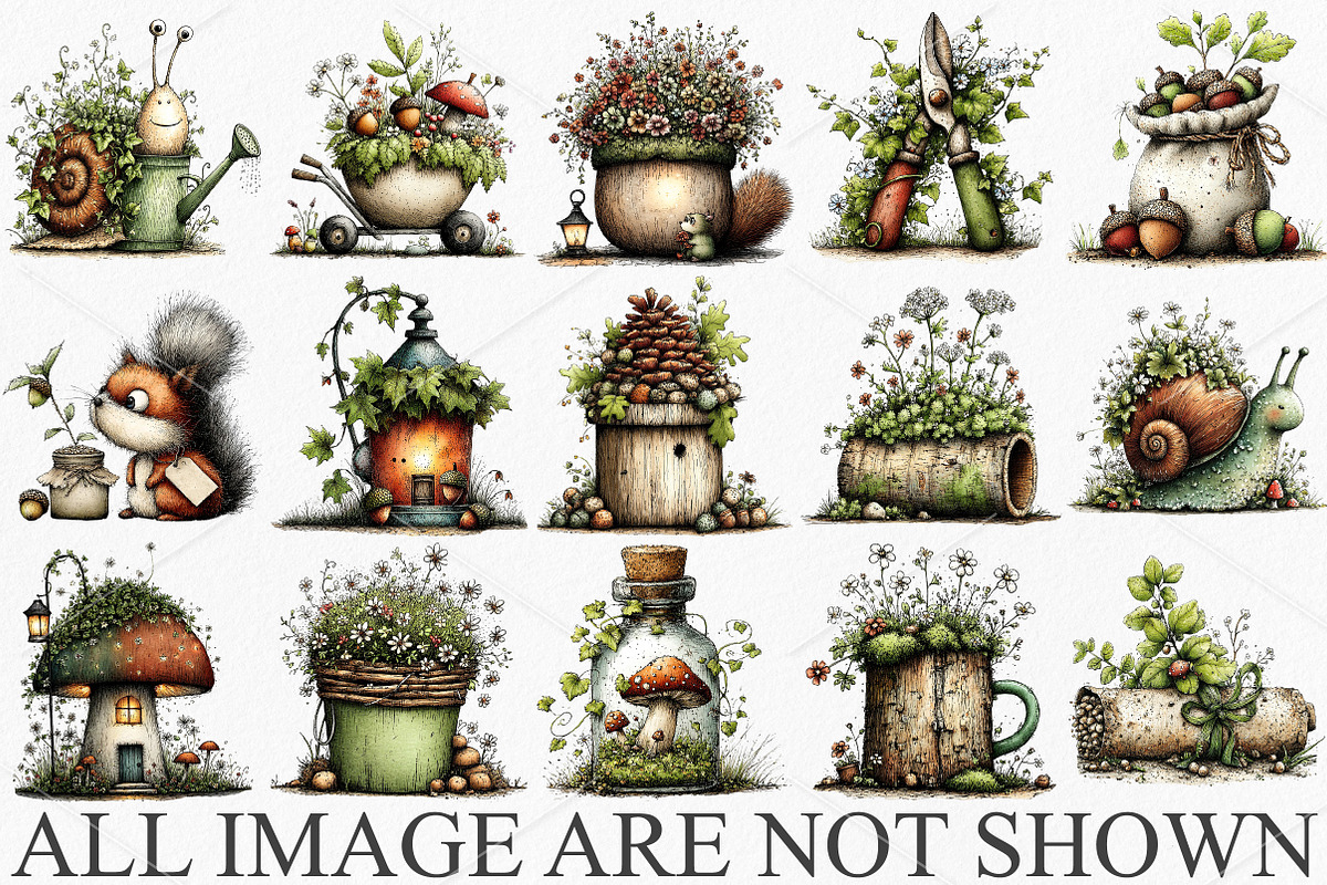 Whimsical Gardening Woodland Clipart, an Illustration by Canvas Craft (Photo 3 of 7)
