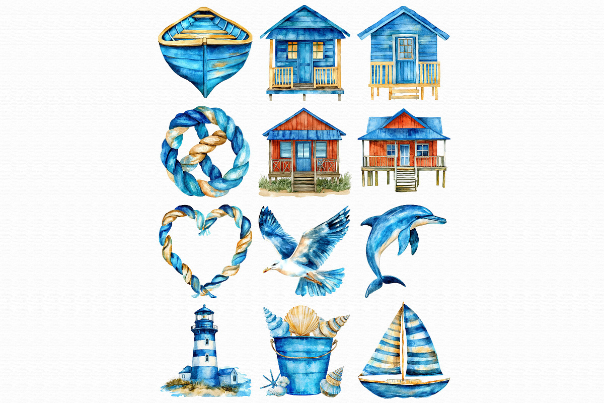 Watercolor Coastal Clipart, an Illustration by Libby Wishes (Photo 5 of 5)