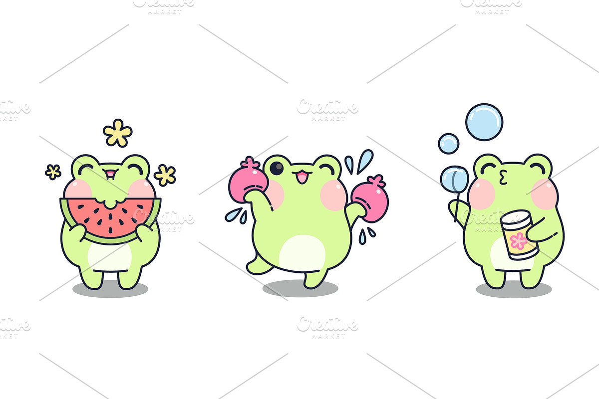 Kawaii frogs enjoying summer, an Animal Illustration by art PVP - market