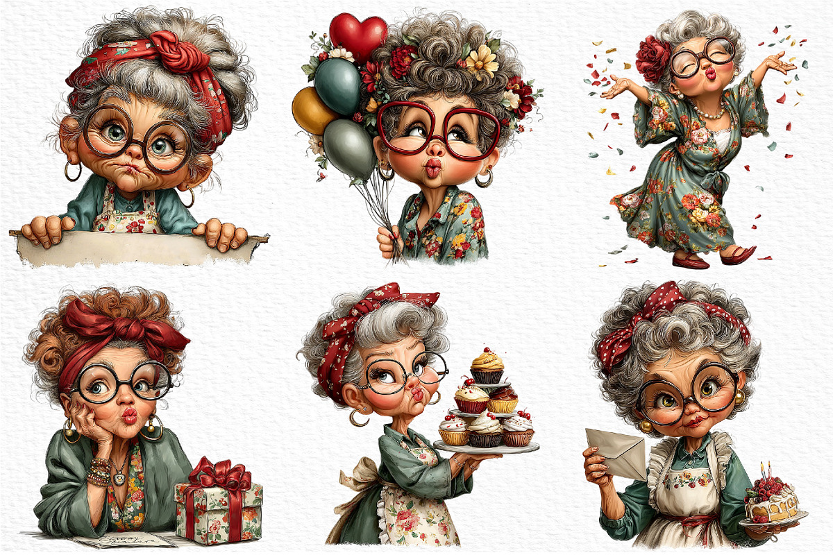 Whimsical Old Lady Birthday Clipart, an Illustration by Craft Nest (Photo 6 of 12)