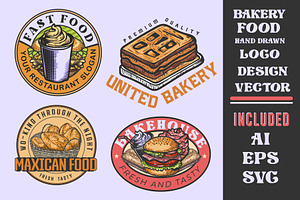 Set of hand-drawn food logo vector, a Branding & Logo Template by Billah Hub