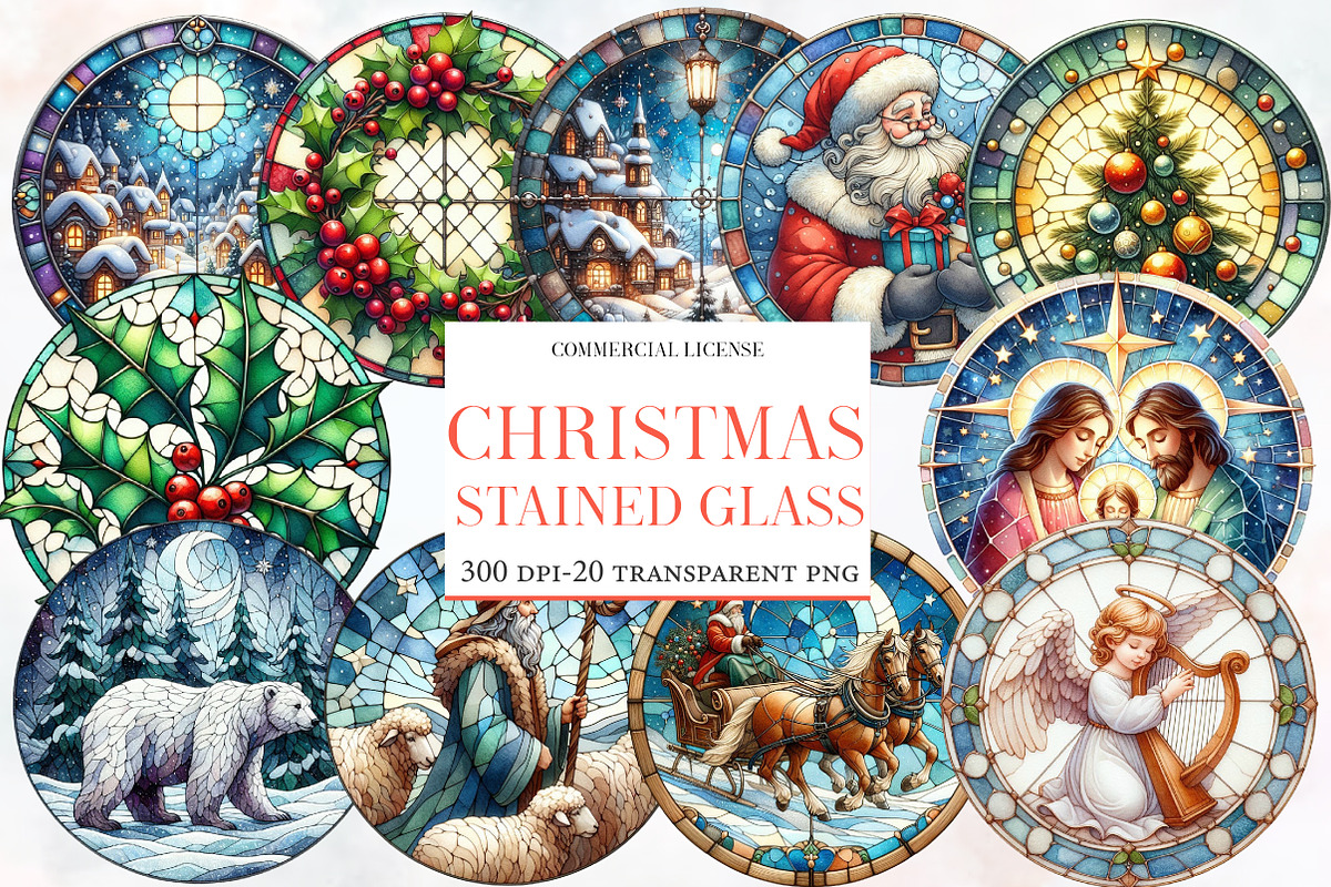 Christmas Round Stained Glass Clipar, an Illustration by Designworld (Photo 1 of 6)