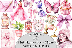 Pink Planner Lover Clipart, a Seasonal Illustration by CitraGraphics
