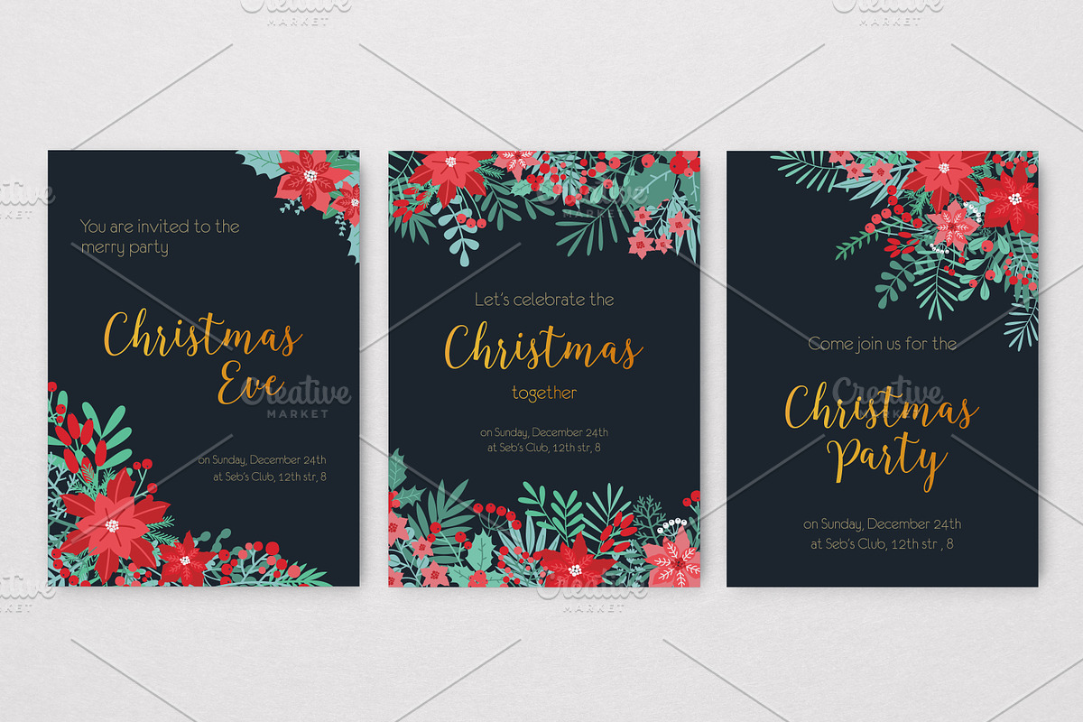Floral Christmas cards set, a Decorative Illustration by Good Studio (Photo 1 of 9)