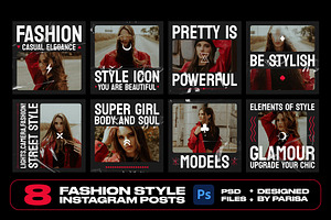 8 Grunge Fashion Style Instagram, a Social Media Template by Parisa-Artstudio