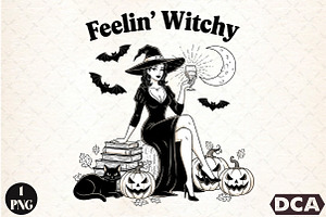 Halloween Vintage Witch Feelin Witch, an Illustration by DreamCafeArt