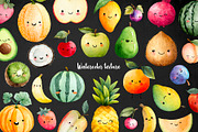 Watercolor Kawaii fruits clipart, a Food Illustration by Art and Funny (Thumbnail 3 of 3)