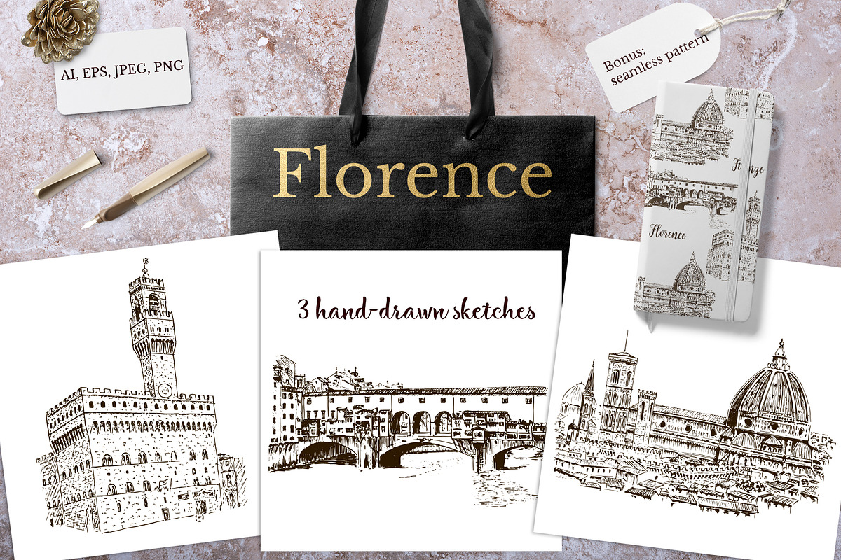 Set of Florence sketches, an Illustration by Everilda (Photo 1 of 3)