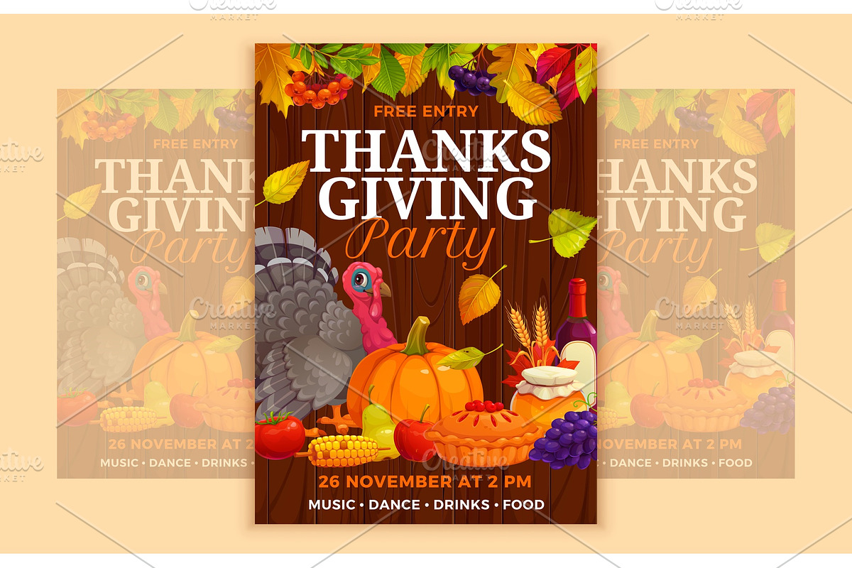 Thanksgiving Day party flyer, a Seasonal Illustration by Seavector Studio (Photo 3 of 3)