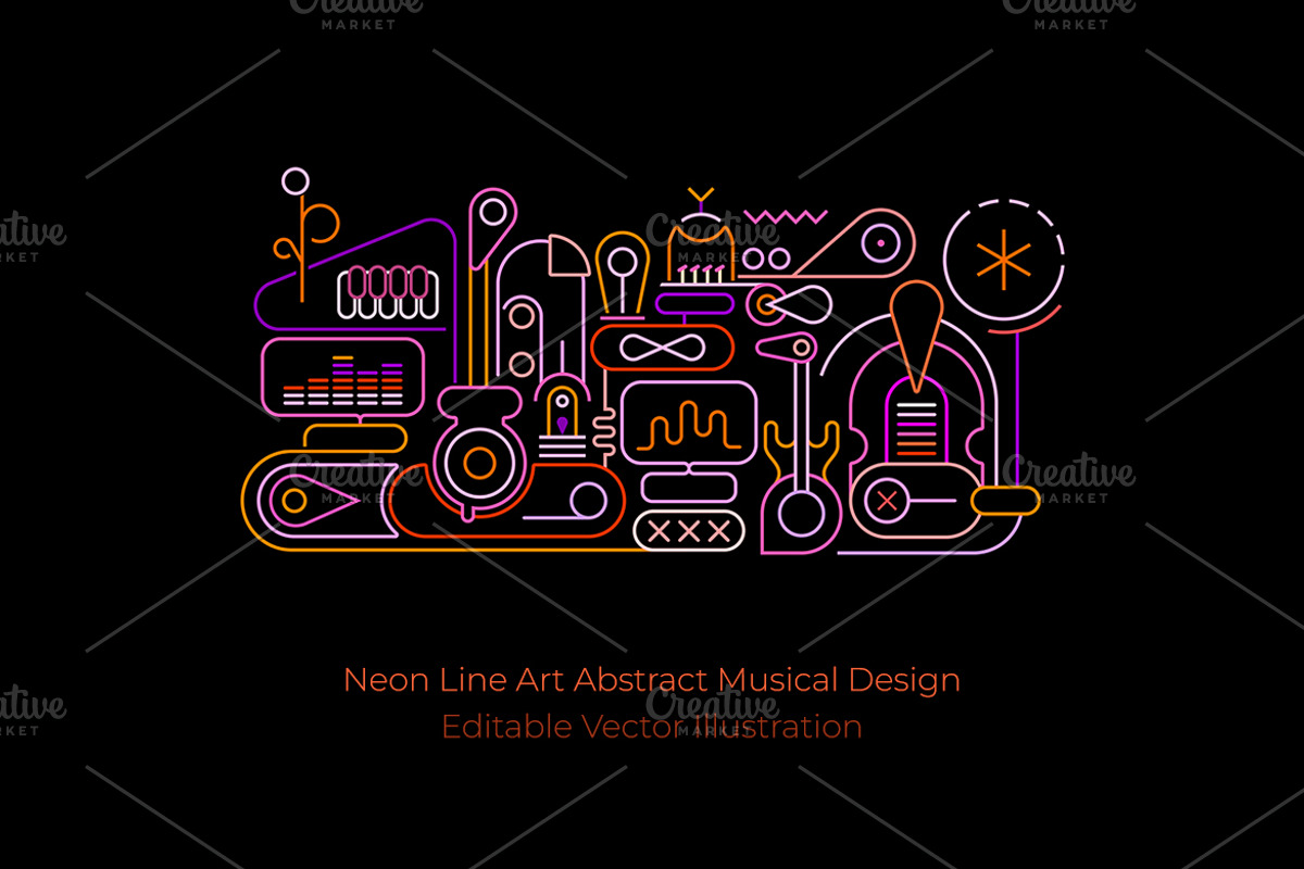 Neon Line Art Abstract Music Design, an Illustration by danjazzia (Photo 1 of 3)