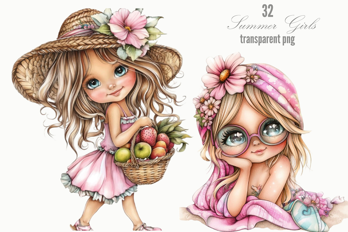 Summer Girls Png Clipart Bundle, a Person Illustration by Designking (Photo 1 of 5)