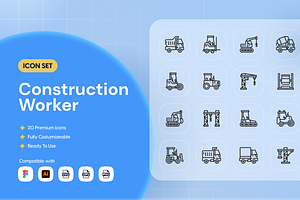 Construction Worker Icon Set, an Outline Icon by Nathaya Studio