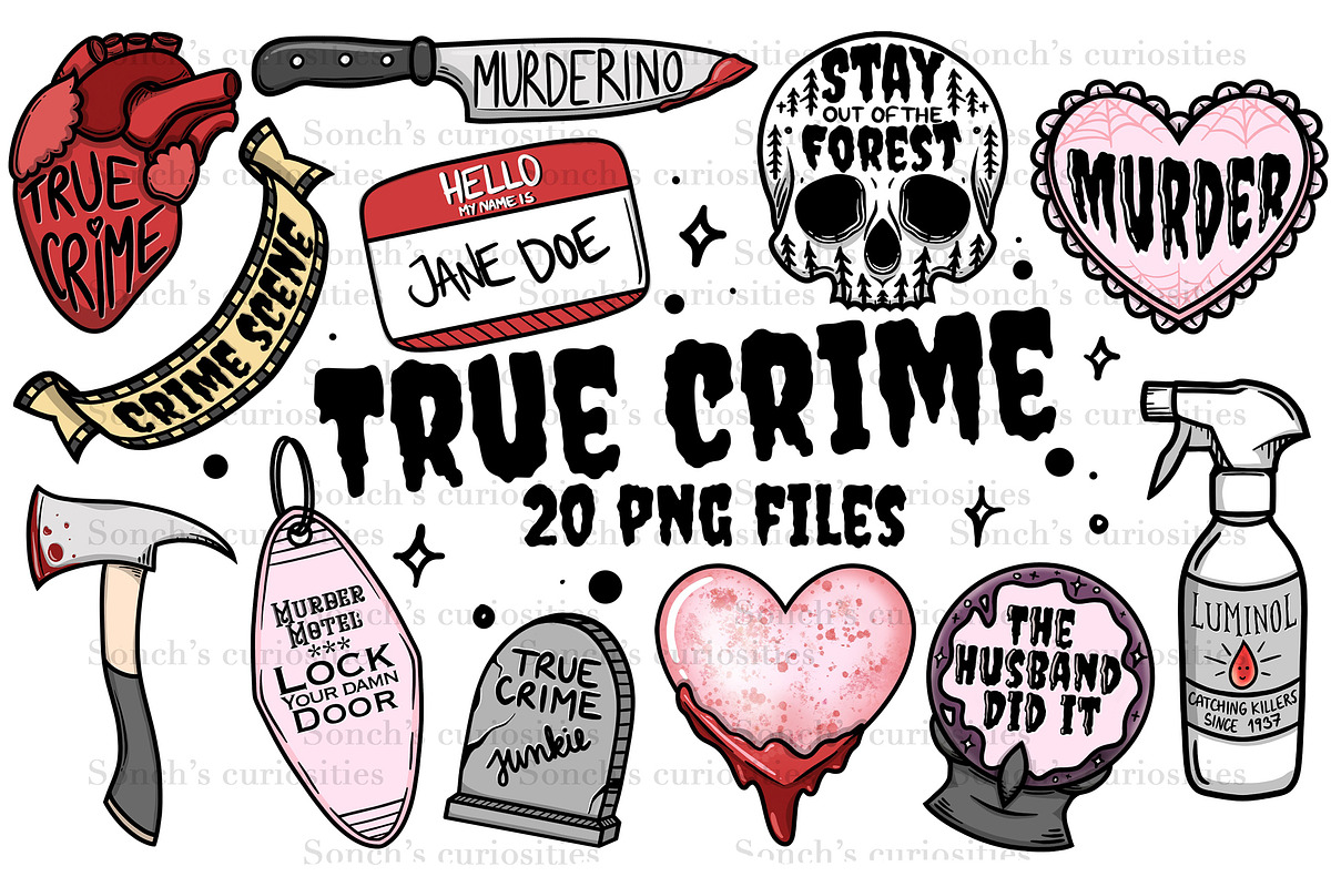 True Crime - PNG clipart pack, an Illustration by Sonch' s Curiosities