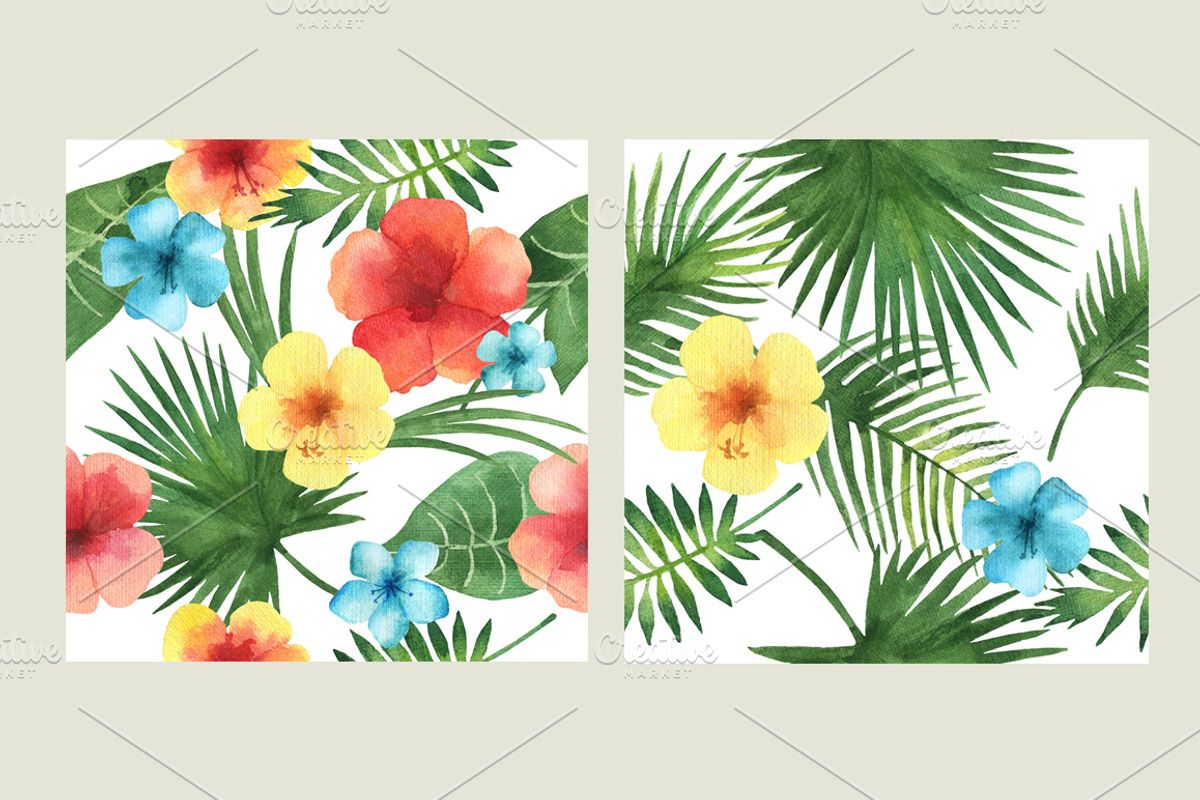 Tropical flowers and leaves., a Decorative Illustration by Elena Medvedeva (Photo 8 of 8)