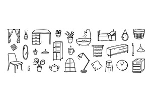Home furniture doodles. Hand drawn, an Object Illustration by winwin.art