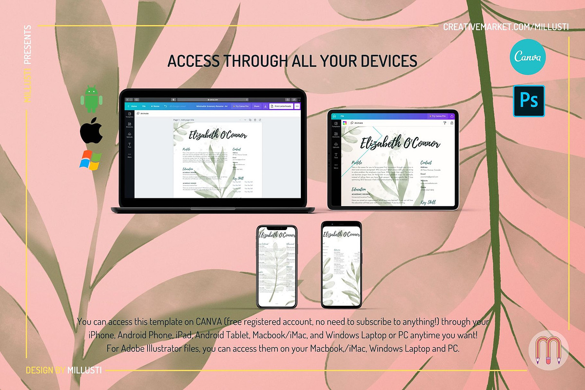 Minimalist Greenery Resume Canva Tem, a Resume Template by Millusti (Photo 7 of 7)