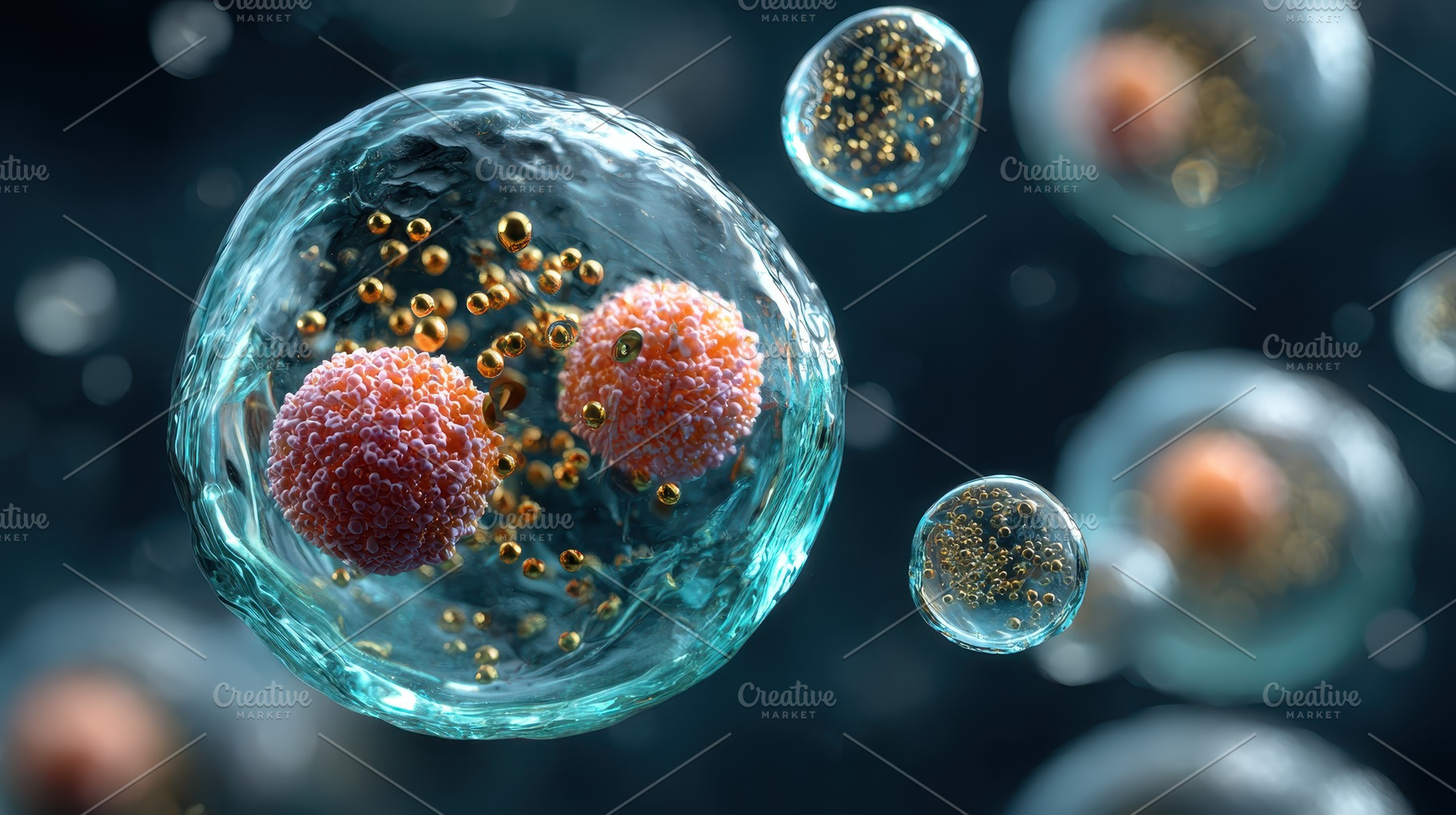 Microscopic Cell Structures Gold Par, a Photo by Pixeness Studio