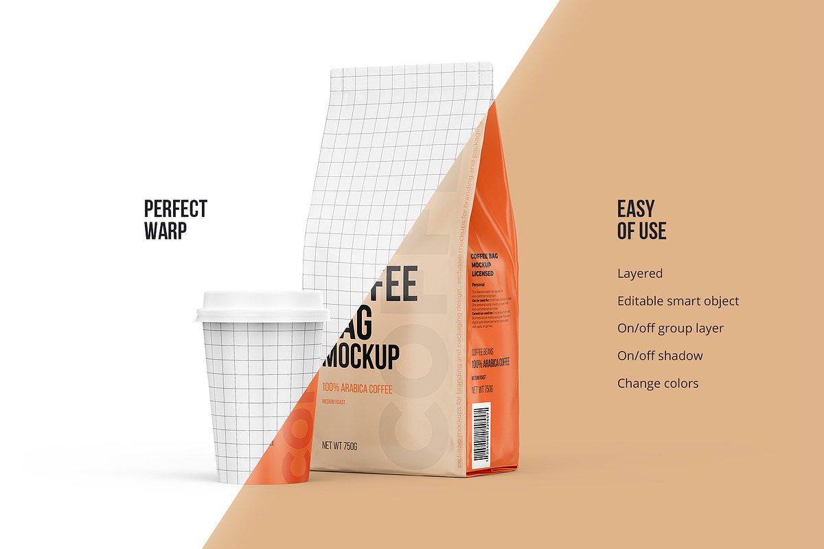Coffee Pouch Half Side & Cup Mockup, a Cups & Container Mockup by easymock (Photo 3 of 8)