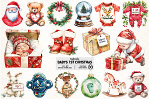 Baby's 1st Christmas Clipart, an Illustration by Pixels.Craft
