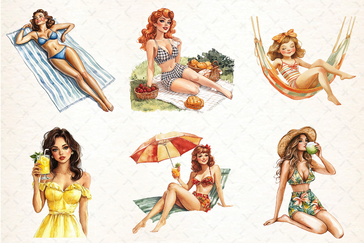 Summer Pin-up Girl Sublimation Bundl, an Illustration by DreamCafeArt (Photo 4 of 9)