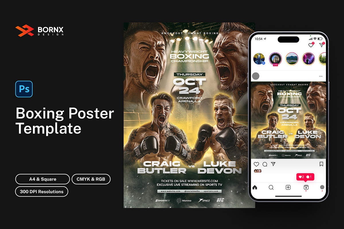 Boxing Poster Template, a Flyer Template by Bornx Design (Photo 1 of 6)