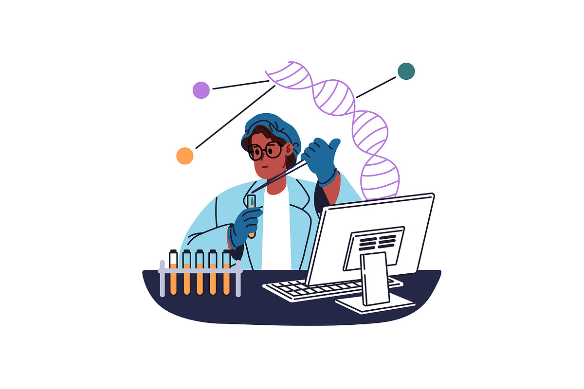 Scientists work in laboratory set, a Person Illustration by PaperTrident (Photo 2 of 7)