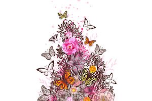 Floral Abstraction With Butterflies