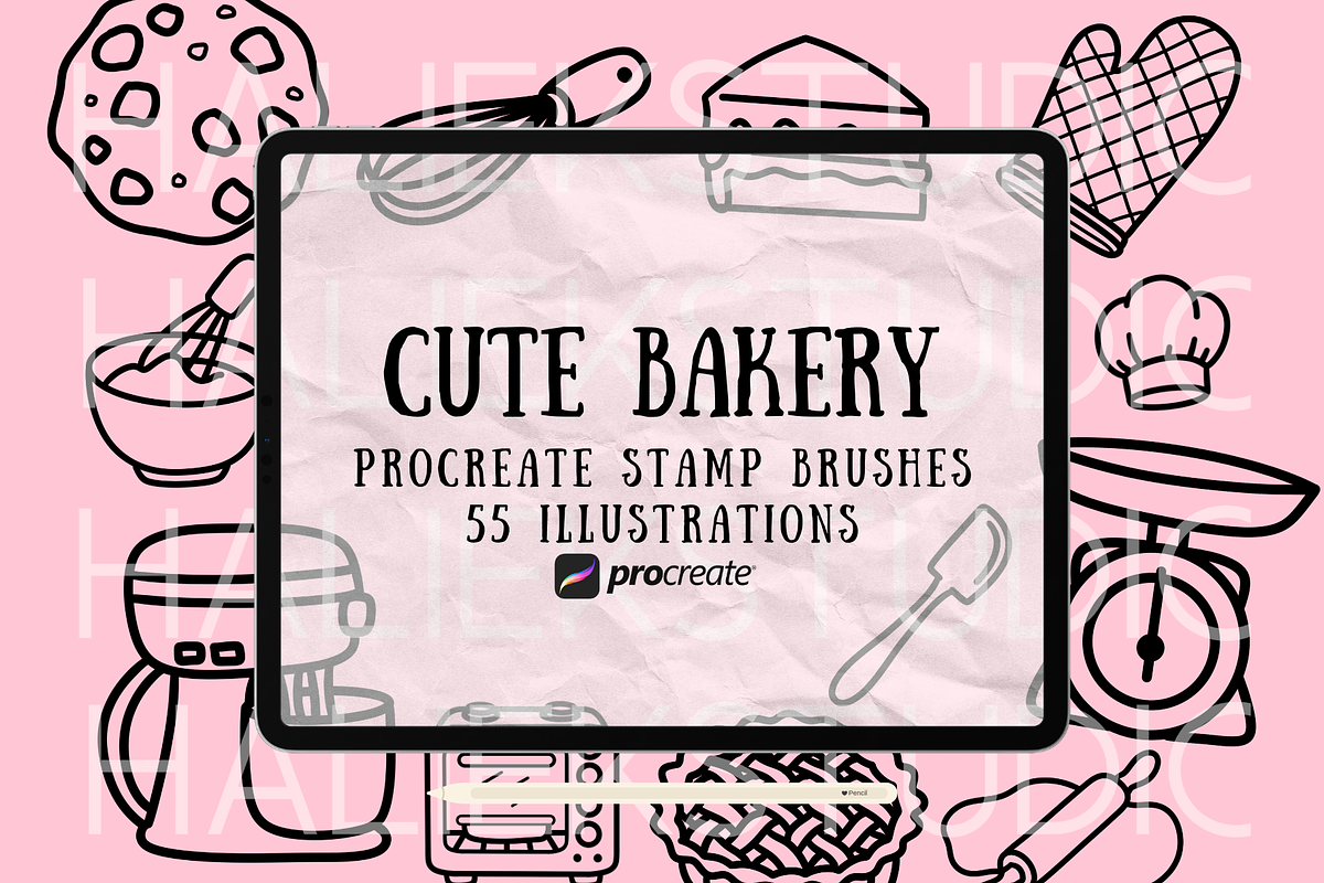 Cute Bakery Procreate Stamp Brushes, a Brush Add-On by HalieKStudio (Photo 1 of 9)