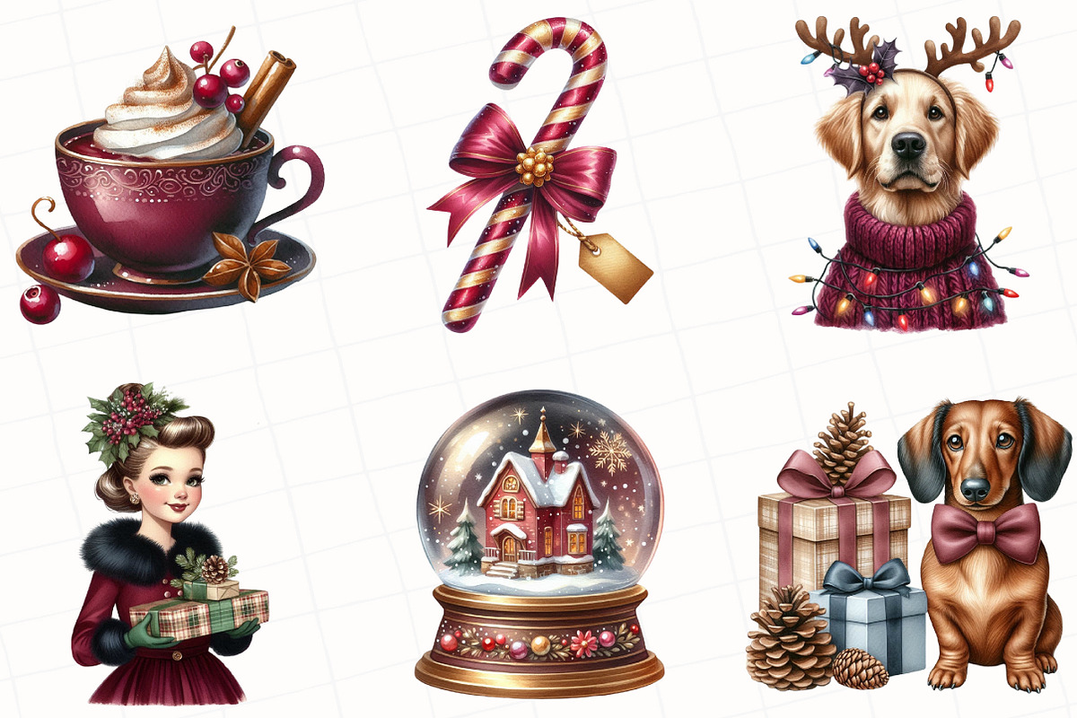Elegant Burgundy Christmas Clipart, an Illustration by OK Design (Photo 2 of 5)