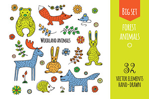 Forest animals hand-drawn