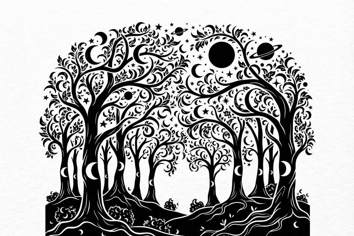 50 Mystical Galaxy Forest Silhouette, a Technology Illustration by Amazin_art (Photo 10 of 33)
