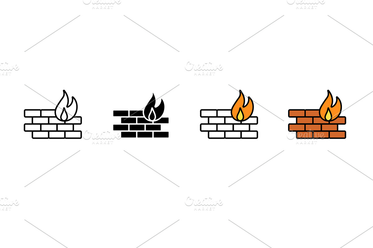 Firewall icon set displaying, a Technology Illustration by skripnikbb