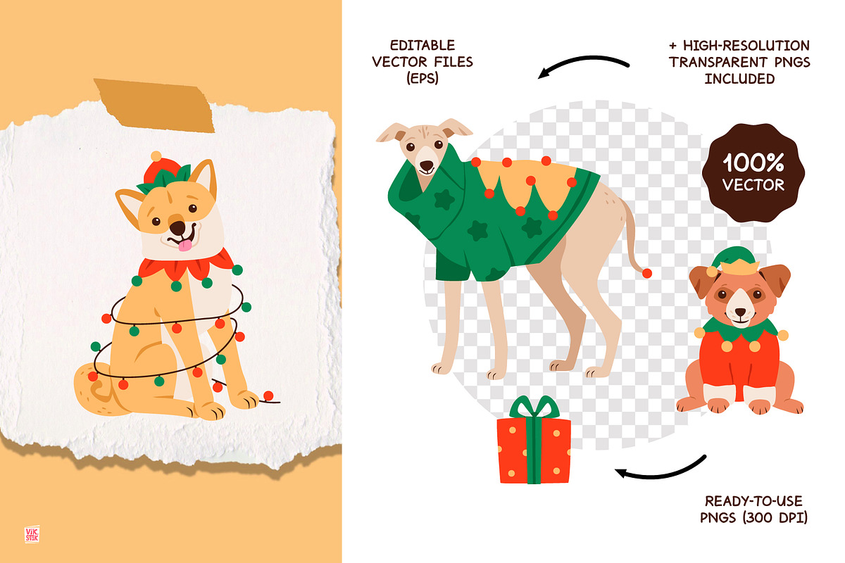 Christmas Dogs Clipart, an Animal Illustration by vik.stock (Photo 7 of 7)
