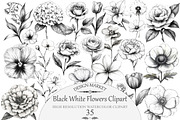 Watercolor Black White Flowers Clipa, an Illustration by Design Market (Thumbnail 1 of 4)