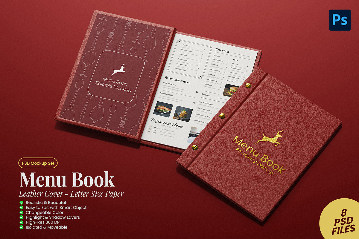 Menu Book Mockup Set - Leather Cover, a Books & Magazine Mockup by Remnand Studio (Photo 1 of 10)