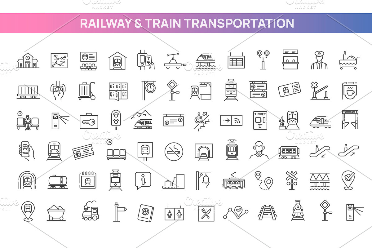 Railway Outline Icon Set, an Outline Icon by Tettygreen (Photo 1 of 2)
