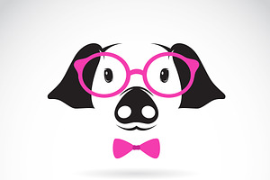 Vector Of A Pig Wearing Glasses.