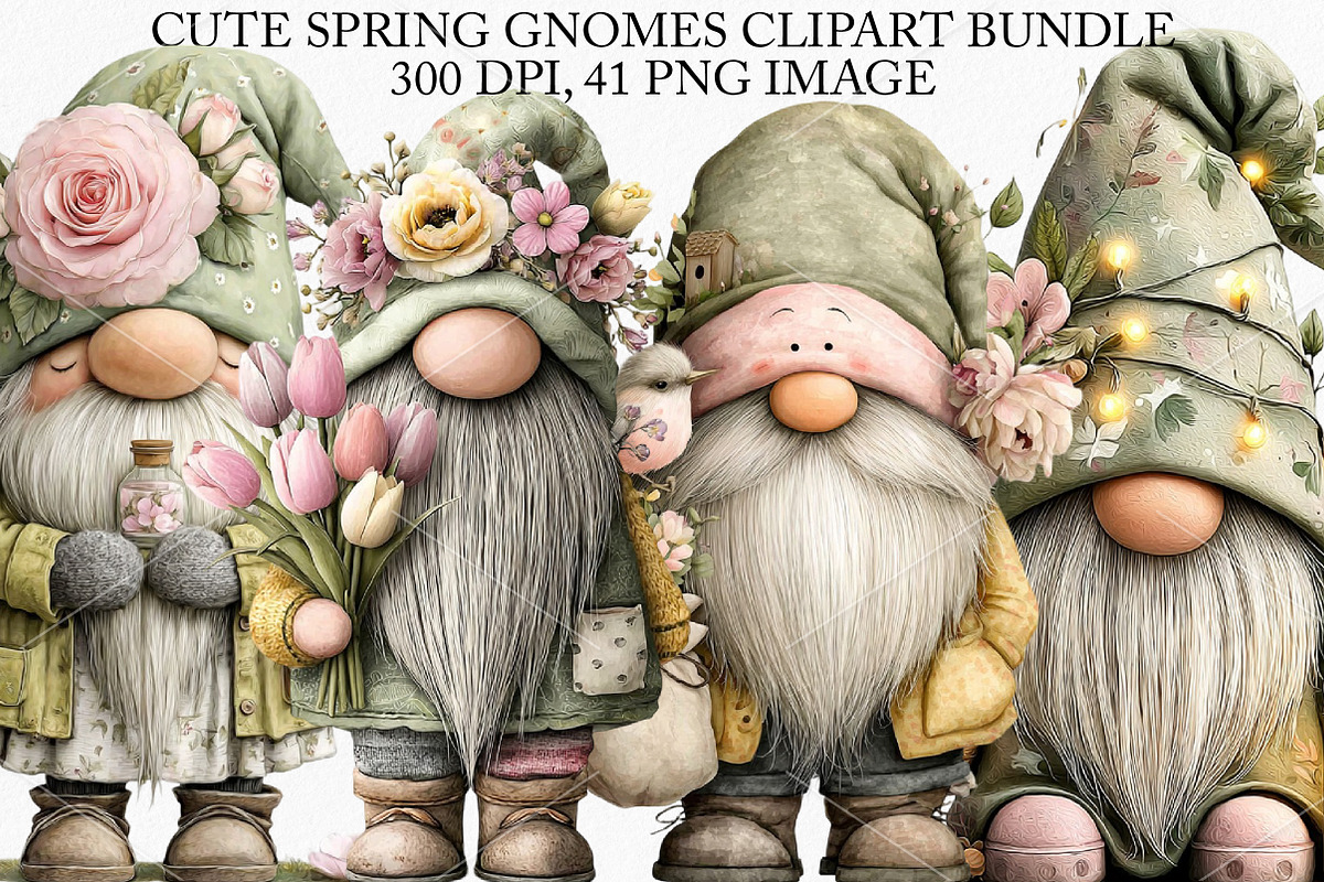 Cute Spring Gnomes Clipart Bundle, an Illustration by Canvas Craft (Photo 1 of 7)