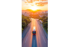 Cityscape sunset road view with, an Architecture Photo by Lermont51
